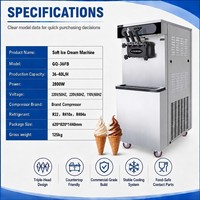 Machine à glace molle commerciale 3 saveurs, haute capacité 40L/H, avec pré-refroidissement et maintien au frais