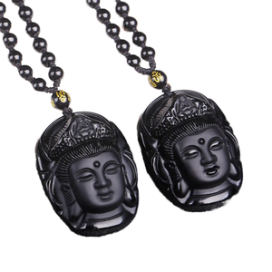 สร้อยคอหยกเจ้าแม่กวนอิมศีรษะแบบธรรมชาติสีดำแบบคลาสสิกพร้อมของขวัญ - Product Image 1