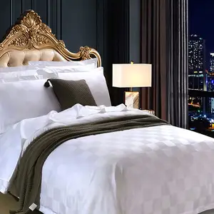Lençol de hotel tecido luxuoso 100% algodão jacquard 250TC 300TC 400TC conjunto de lençóis para uso em hotel
