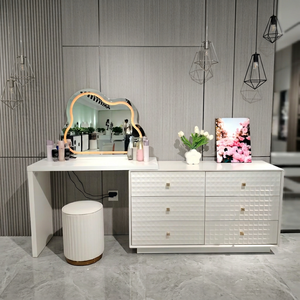 Modern White <b>Makeup</b> Vanity Table with Lighted <b>Mirror</b> and Storage Drawers for Bedroom Furniture - Product Image 3