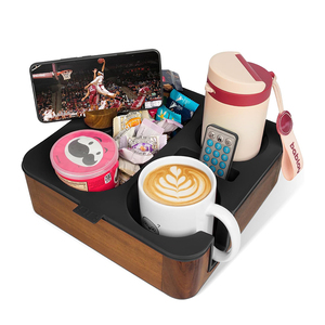 Support de canapé en bois d'acacia avec insert en silicone de qualité alimentaire pour soirées cinéma, boîte à collation pour canapé avec porte-gobelet et support de téléphone - Product Image 1