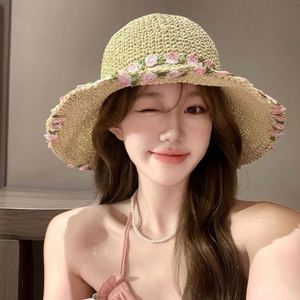 Lace Colorful Straw Hat Summer Large Brim Fisherman Hat Foldable Seaside <b>Sunscreen</b> Hat - Product Image 5