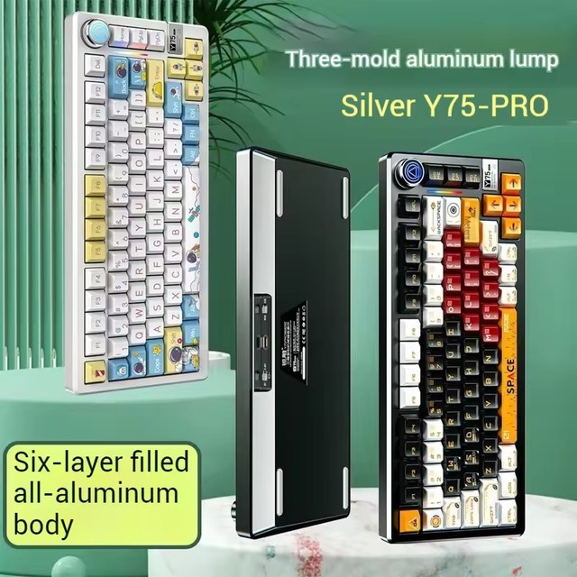 YINDIAO Y75Pro Aluminum BT Wireless Three Mode Mechanical Keyboard E-sports Game Computer Base Hot Plug Mechanical Keyboard