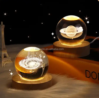 Lámpara de Noche de Cristal 3D con Bola de Cristal, Decoración para el Hogar, LED Regulable, Alimentación USB, Luz Cálida Amarilla, Tamaño Mediano, Diseño Moderno