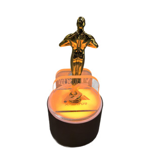 LED Illuminated Mini Golden Statue <b>Display</b> <b>Stand</b> Round Acrylic Base For Bar KTV Wine Rack - Product Image 4
