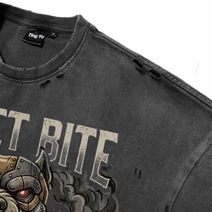 T-shirt décontracté pour homme en coton tricoté 100% respirant, style streetwear, avec imprimé graphique chien mécanique punk, effet vieilli et délavé à l'acide, vintage - Product Image 6