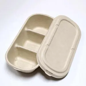 Pulpa de caña de azúcar desechable biodegradable Embalaje de alimentos para llevar natural Cajas de sushi de 3 compartimentos