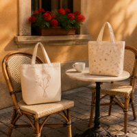 Sac fourre-tout en toile de coton pour femmes avec imprimé botanique personnalisé et ourlet supérieur plié pour les courses quotidiennes et les sorties au marché