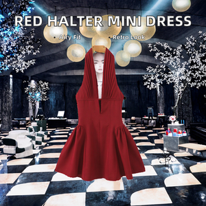 Gaun Mini Halter Kasual Musim Panas Diskon Besar untuk Wanita Merah Tanpa Lengan Punggung Terbuka Gaya Vintage Korea untuk Klub, Hari Raya, dan Prom - Product Image 2