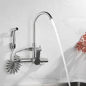 Оптовая продажа, 304 настенный Многофункциональный кухонный кран с одной ручкой из нержавеющей стали, распылитель давления для раковины в ванной - Product Image 3