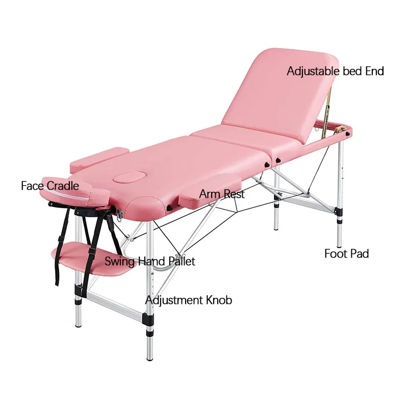 Salon yüz tedavi yatağı alüminyum masaj masa 3 bölüm hafif taşınabilir masaj masası yatak güzellik salonu mobilyası