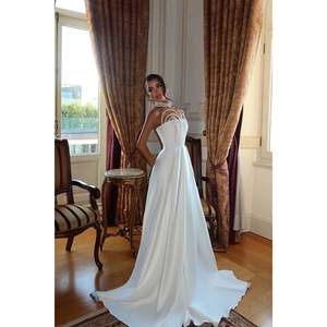 Robe de soirée blanche sans bretelles, coupe empire, col rond, ornée de sequins et drapée, style soirée formelle, du XS au XL - Product Image 2