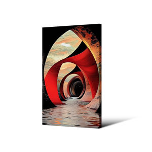 Impression sur toile tunnel géométrique abstrait rouge et or, impression numérique de luxe Art Déco, perspective d'arche spatiale pour salon et hôtel - Product Image 5