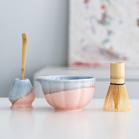 Kit de préparation de matcha personnalisé Pink Whisk Tools, 410 pièces, comprenant un bol, une cuillère en bambou à bec verseur, un Chasen à 100 dents, en bambou naturel fait main