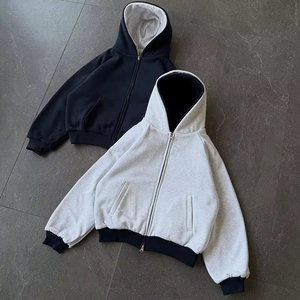 Hoodie à double capuche personnalisé en coton épais réversible avec fermeture éclair – Collection Streetwear - Product Image 3