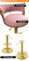 TUQ Stuhl Nordischer Klappbarer Goldener Metall-Samt Rosa Luxuriöser Moderner Hoher Hocker Barhocker für Esszimmer