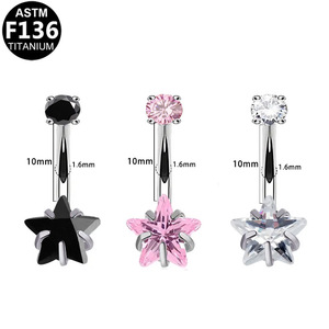 Anneau de nombril en titane en forme d'étoile avec incrustation de zircon, en alliage de titane F136, bijou de corps pour femme, piercing, cadeau, accessoire de mode - Product Image 4