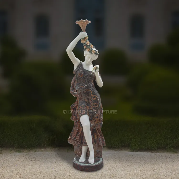 lebensecht größe garten stein dekor dame weibliche marmor-stehlampe statue