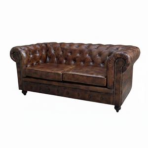Mejor sala de estar Vintage 2 plazas marrón oscuro cojín Chesterfield cuero sofá Chesterfield restaurante sofá Vintage sofá 2024 - Product Image 1