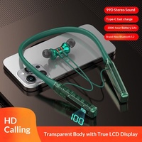 Earphone Nirkabel Leher dengan Slot Kartu, Tahan Air, Bass Berat, Layar Digital untuk Olahraga Lari