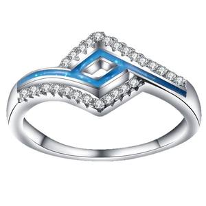 Bague géométrique à la mode avec incrustation bleue et pierres de zircon pavées pour femmes, bijoux cadeau - Product Image 5