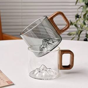 <span class=keywords><strong>Tasse</strong></span> à thé en verre borosilicate de 100 ml en forme de montagne avec poignée en bois, minimaliste, écologique, pour café, mini-<span class=keywords><strong>tasse</strong></span> de dégustation - Product Image 1