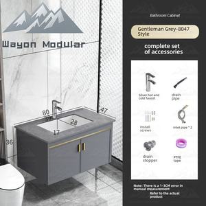 Ensemble de meuble-lavabo mural gris pour salle de bain Wayon, style gentleman moderne, avec miroir de rangement - Product Image 3