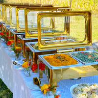 Ensemble Chauffe-Plats de Buffet de Mariage de Luxe 9L Doré, Plat à Réchaud en Verre avec Compartiments pour Traiteur