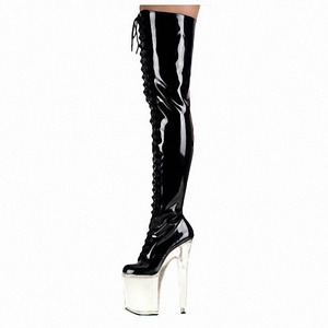 Botas Sexys Ultra de 20 cm por Encima de la Rodilla, Botas Altas hasta <span class=keywords><strong>el</strong></span> Muslo de Cuero PU Suave, Zapatos Sexys de Tacón Alto con Plataforma y Cristales - Product Image 1