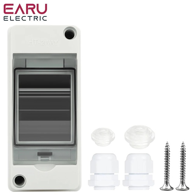 IP65 Waterproof Distribution Breaker Box Panel Installation 2 WAY PC ABS Plastic Outdoor Electrical MCB Solar Junction Box HT-2