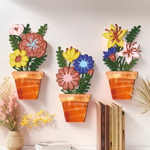 Macetero de Pared de Madera con Diseño Floral, Decoración para el Hogar, Sala de Estar, Dormitorio, Entrada, Siete Colores, Forma Irregular 8966 - Product Image 1