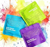 Sachet d'emballage imprimé sur mesure à trois soudures latérales pour grains de café, pochette plate de qualité alimentaire thermoscellable en plastique pour thé