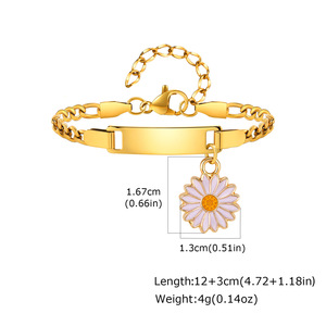Stainless Steel Curved Bar Bracelet With Alloy Sunflower <b>Charm</b> Waterproof Trendy Women Girl Fashion Jewelry - Product Image 6