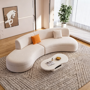 Sofá Seccional Curvo de Tela Moderna con Brazos Acolchados, Respaldo Firme y Patas de Madera, Juego de Muebles Tapizados para Sala de Estar - Product Image 6