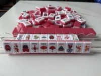 Jeu de Mahjong Américain avec Tuiles à Motif Floral Lotus et Jetons en Bambou pour Soirée de Jeu de Société