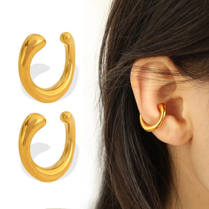 <b>Clip</b>-on Earrings Gold C-shaped Round Design For Non-Pierced Ears Fashion Jewelry - Product Image 1
