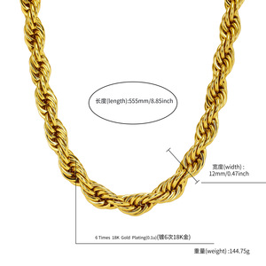 Colar de Cadeia Torcida em Aço Inoxidável com Revestimento a Vácuo 18k, 12mm de Espessura, à Prova de Oxidação e Impermeável para Homens e Mulheres - Product Image 4