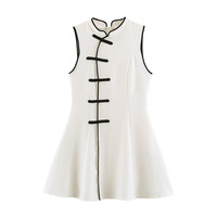 Robe courte sans manches à col chinois pour femmes