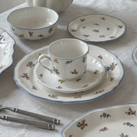 Service de vaisselle en porcelaine bleu et blanc style campagne française rétro, luxe léger, résistant au micro-ondes et au lave-vaisselle, comprenant des assiettes