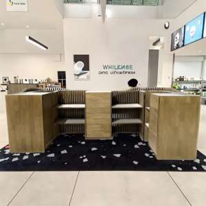 Mostrador de Recepción Moderno en Forma de L de Madera de Caucho de Alta Gama, Muebles de Oficina Comerciales Curvos de Diseño Personalizado y Duraderos - Product Image 3