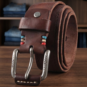 Cuero 100% Original de Piel de Búfalo, Resistente al Agua, para Hombre, Diseño Cuadrado Vintage, Ecológico, Reversible, Diseño 3D de Acero - Product Image 1