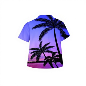 Chemises d'été à manches courtes pour hommes, personnalisées, en polyester, imprimées en 3D par transfert thermique, tricotées, anti-rétrécissement, motif cocotier, pour les vacances à la plage - Product Image 3