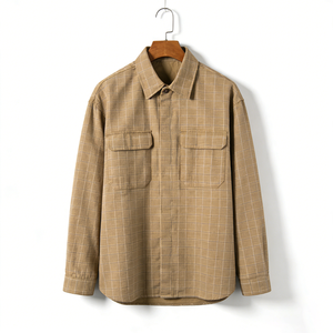 <span class=keywords><strong>Camicia</strong></span> Giacca Estiva da <span class=keywords><strong>Uomo</strong></span> a Quadri, Casual, Traspirante, Stampata, in Twill, da Lavoro, Oversize, Vintage, con Logo Personalizzato, in Cotone Spazzolato, Stile Cityboy - Product Image 4