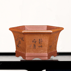Maceta Hexagonal de Arcilla Morada, Tamaño Grande, Hecha a Mano, para Interiores, para Bonsái de Flor de Ciruelo - Product Image 3
