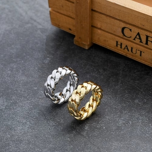 Hip-Hop 6mm 8mm 10mm Glänzende Vergoldete Messing Miami Cuban Ringe Rapper Cuban Link Kettenring Schmuck Großhandel - Product Image 1