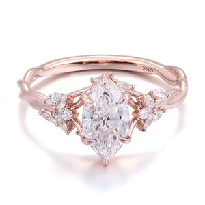 Anillo Personalizado de Joyería de Guangzhou Provence, Anillo de Oro Rosa de 18k Macizo con Piedra Principal de Diamante de Laboratorio de Corte Marquesa de 2 Quilates D VVS, Anillo de Compromiso - Product Image 2