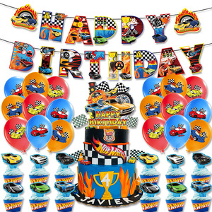 Décorations de fête d'anniversaire sur le thème des voitures de course, cadeaux pour club automobile, décorations de cupcakes, bannière, ballons, centres de table pour l'anniversaire d'un garçon - Product Image 1