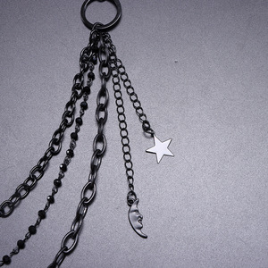 Black Multi Layered Pants <b>Chain</b> With Star And Moon Pendant For Casual Hip Hop Style Zinc Alloy Waist <b>Chain</b> - Product Image 4