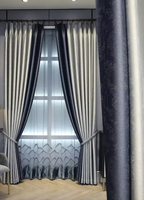 Cortinas de Lujo Azul Grisáceo de Estilo Chino Moderno con Alto Nivel de Sombreado para Sala de Estar, Estudio, Balcón, Ventanas y Decoraciones de Boda
