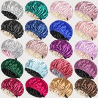 Anpassbare Satin-Seiden-Schlafhaube mit Logo, Verstellbare Doppellagige Nachthaube für Frauen, Haarpflege-Kappe mit Stirnband